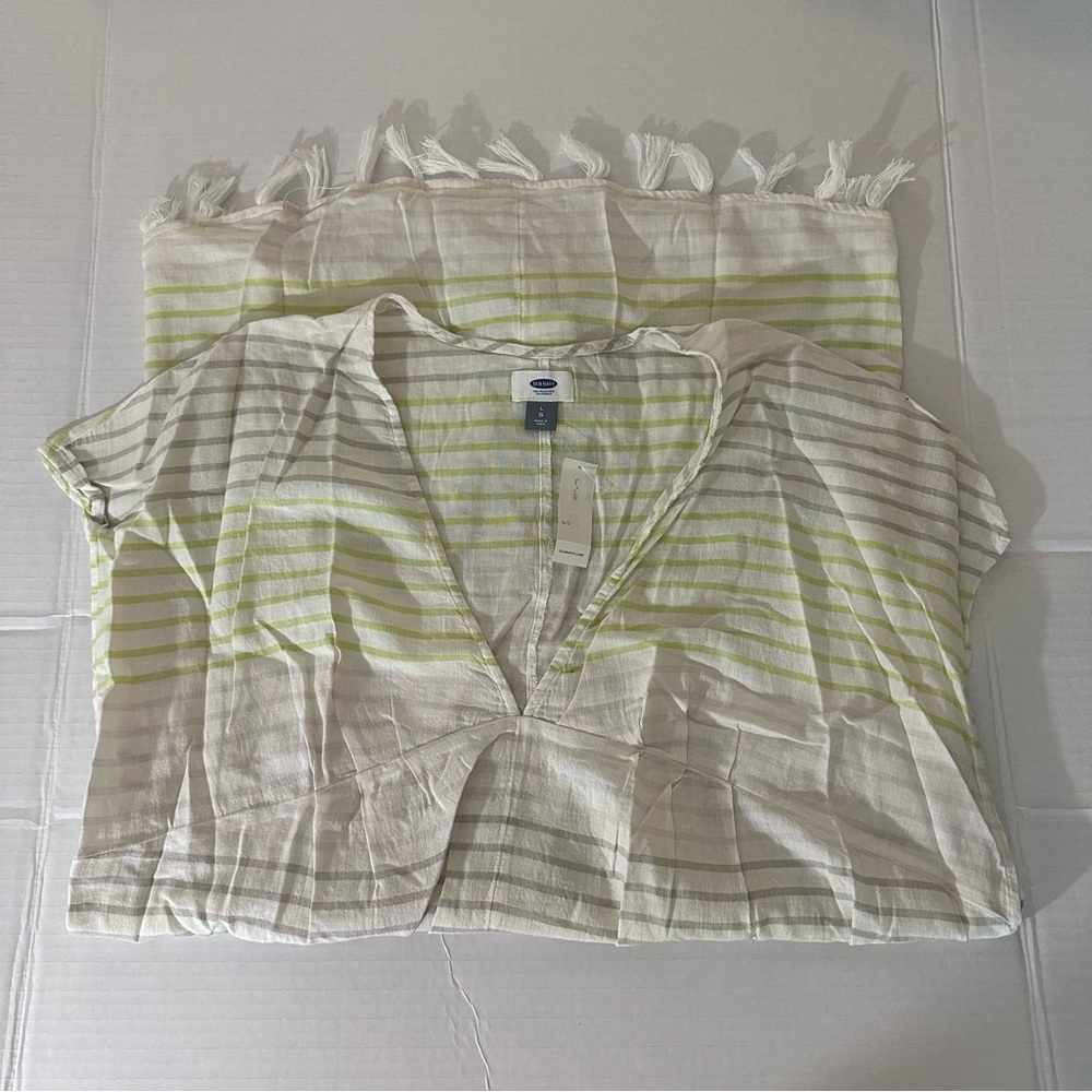 NWT! Old Navy - Swim Cover Up - White Striped - Size Large